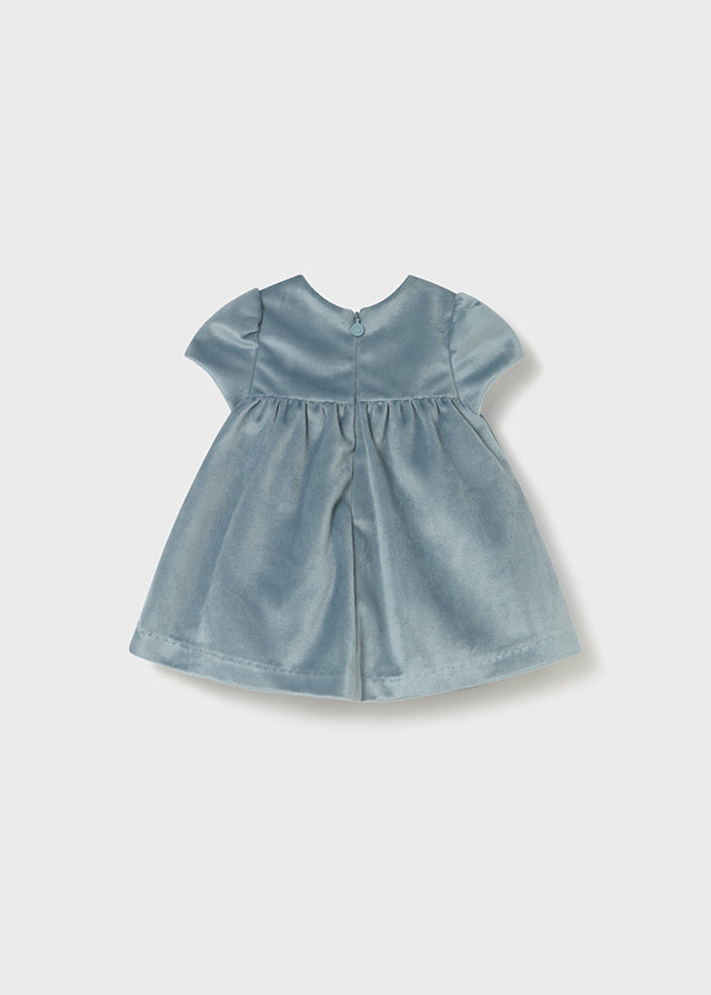 Mayoral Girls Mineral Blue Smocked Velour Dress - 2816