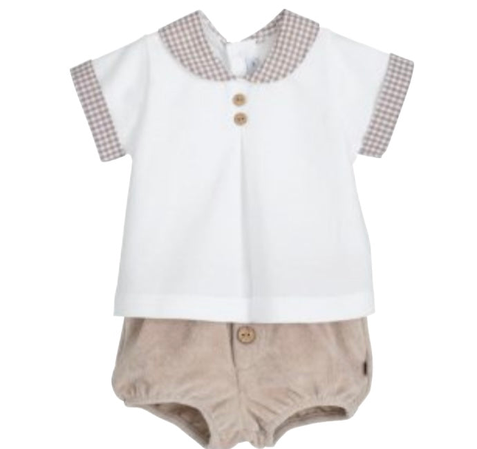 Calamaro Baby Boys Two Piece Set With Beige Towelling Jam Pants - 11286