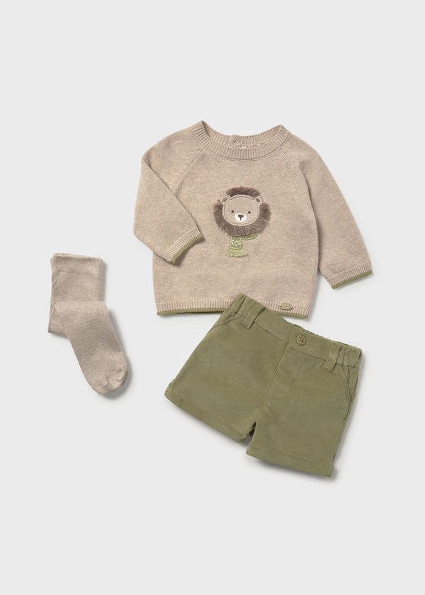 Mayoral Baby Boys 3 Piece Knitted Jumper, Shorts & Tights Set - 2259
