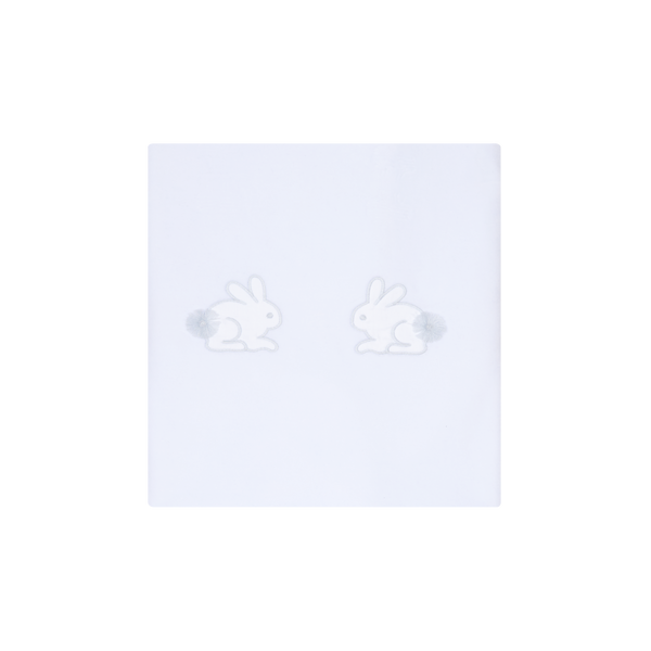 Deolinda Unisex Baby White & Blue Velour Blanket With Embroidered Bunny Rabbits - DBI25M19
