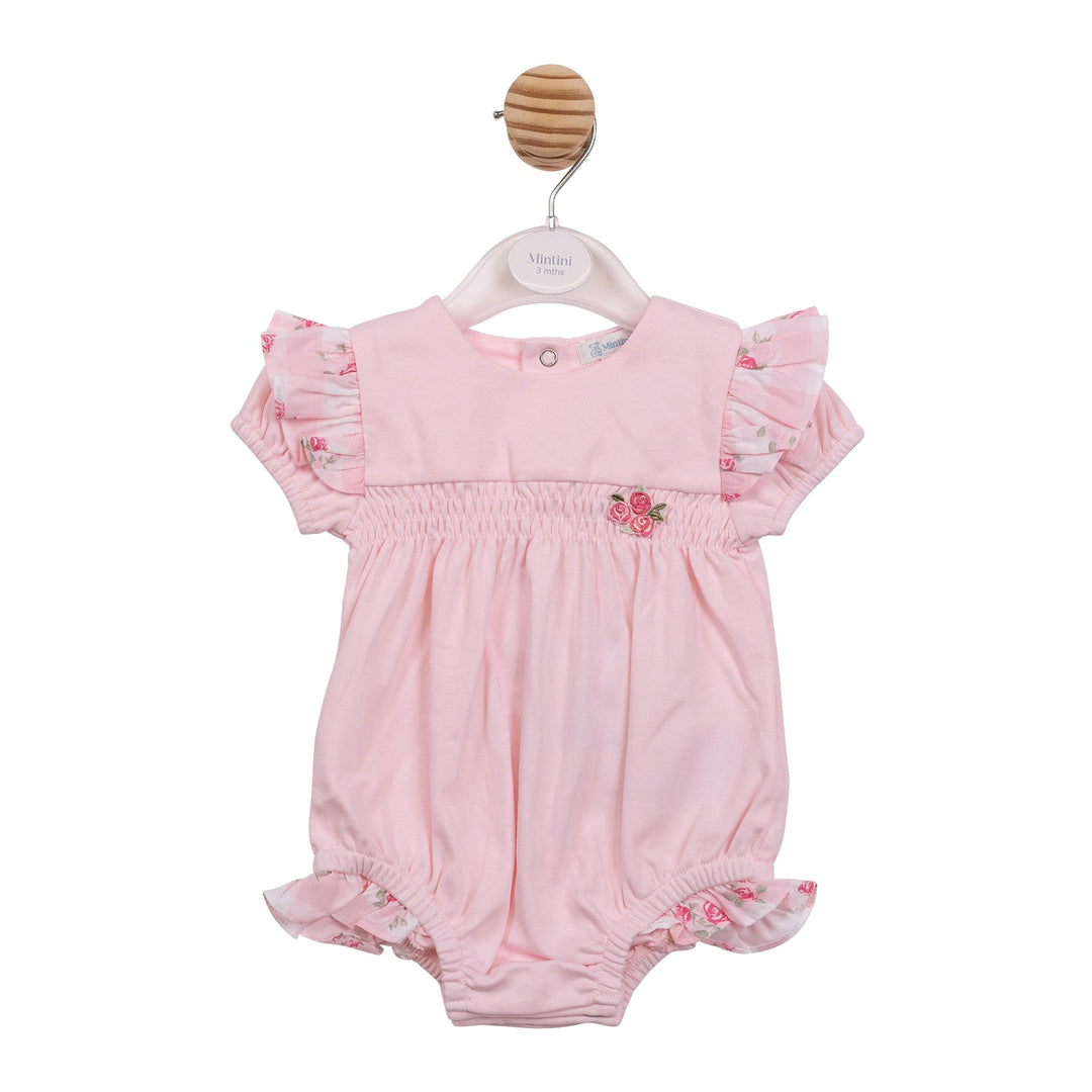 Mintini Baby Girls Pink Rose Romper With Bow Back - MB7154