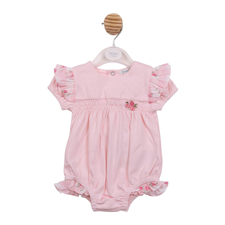 Mintini Baby Girls Pink Rose Romper With Bow Back - MB7154