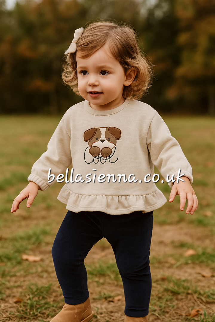 Mayoral Girls "Puppy Dog" Jumper & Super Soft Navy Velvet Leggings - 2738