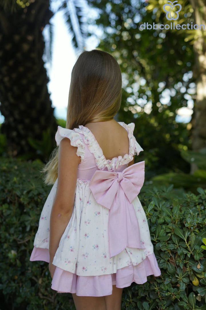 Dbb Collection Girls Pink & White Floral Dress With Big Bow - 27102