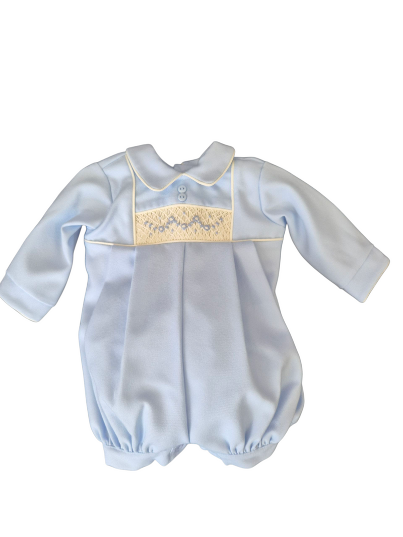 Pretty Originals Boys Blue & Cream Smocked Romper - MT02449