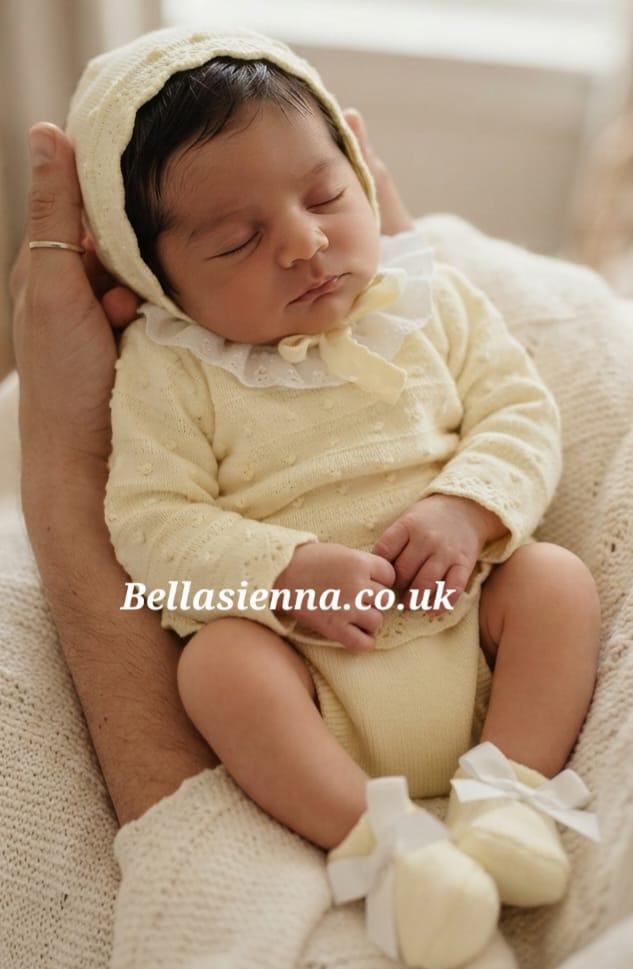 0236 - Baby Girls Lemon Knitted Set With Lace - 10 - Amarillo