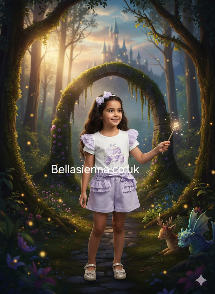 Diamond Stone Girls Lilac & White "Hot Air Balloon" Shorts Set With Matching Headband YG-40