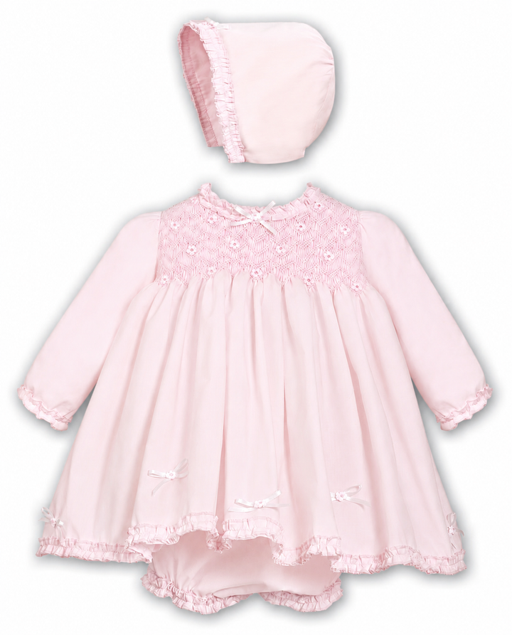 Sarah Louise Pink Hand Smocked Dress, Pants & Bonnet Set - 013917 - 013782