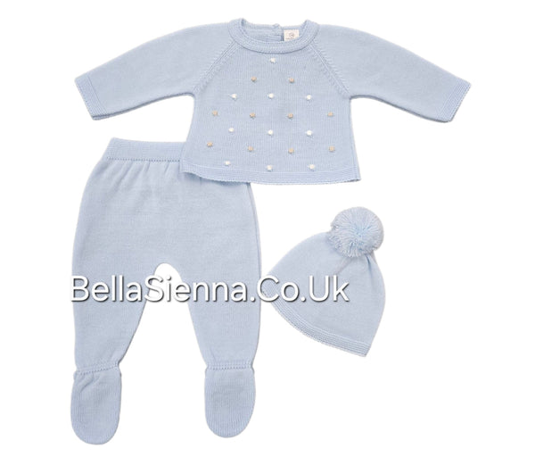 Boys Beige Three Piece Knitted Set With Hat - C5004