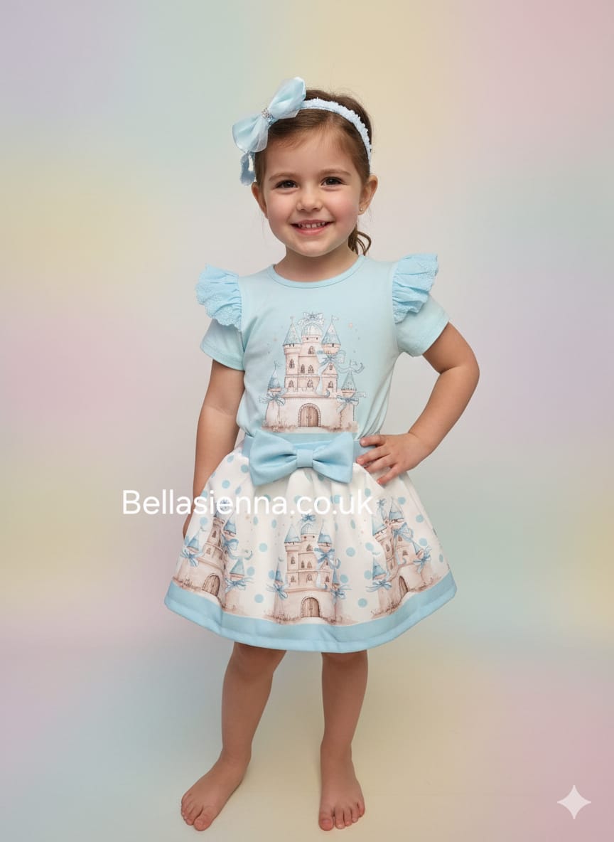 Diamond Stone Girls Mint Green "Princess Castle" Skirt Set With Matching Headband - YG-30