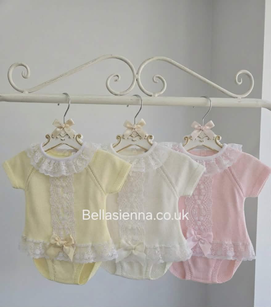 Lemon Knitted Jam Pants Set With Lace Trim - C8127