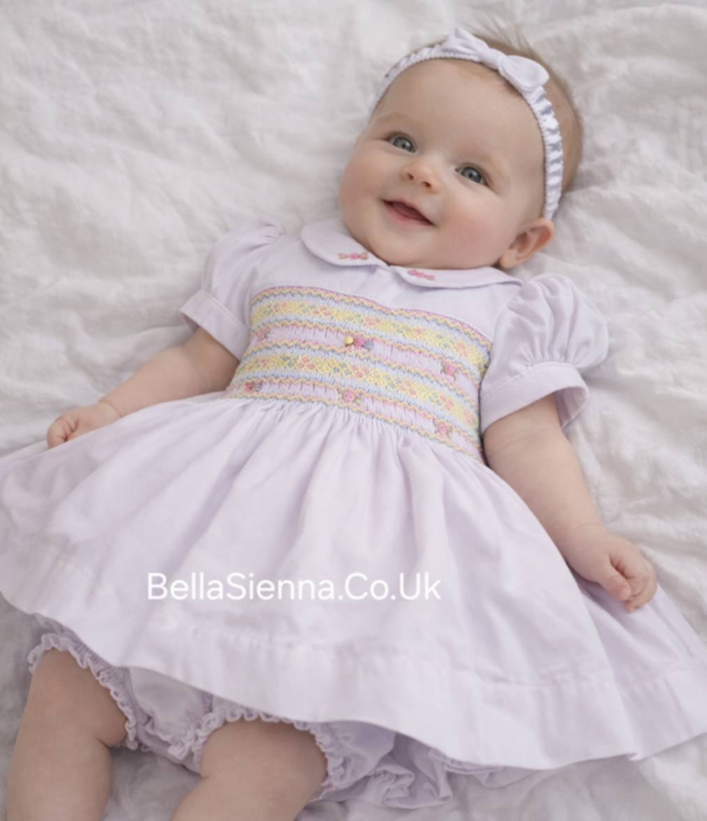 Bella Sienna EXCLUSIVE Lilac Dress With Front & Back Pastel Smocking