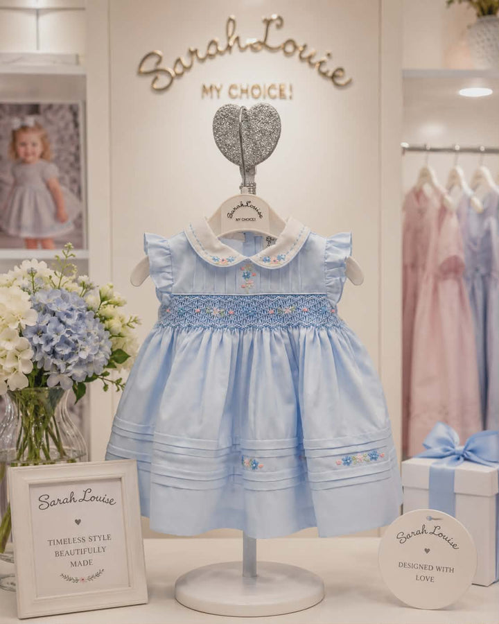 Sarah Louise Baby Blue Hand Smocked Dress - 013827