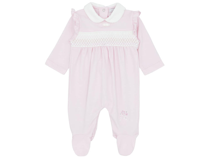 Boys Blue & White Smocked All In One Babygrow Sleepsuit - AM0024