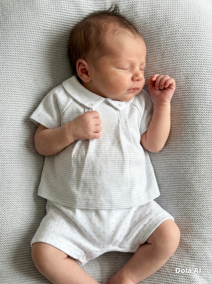 Tutto Piccolo White And Grey Striped Romper 2294