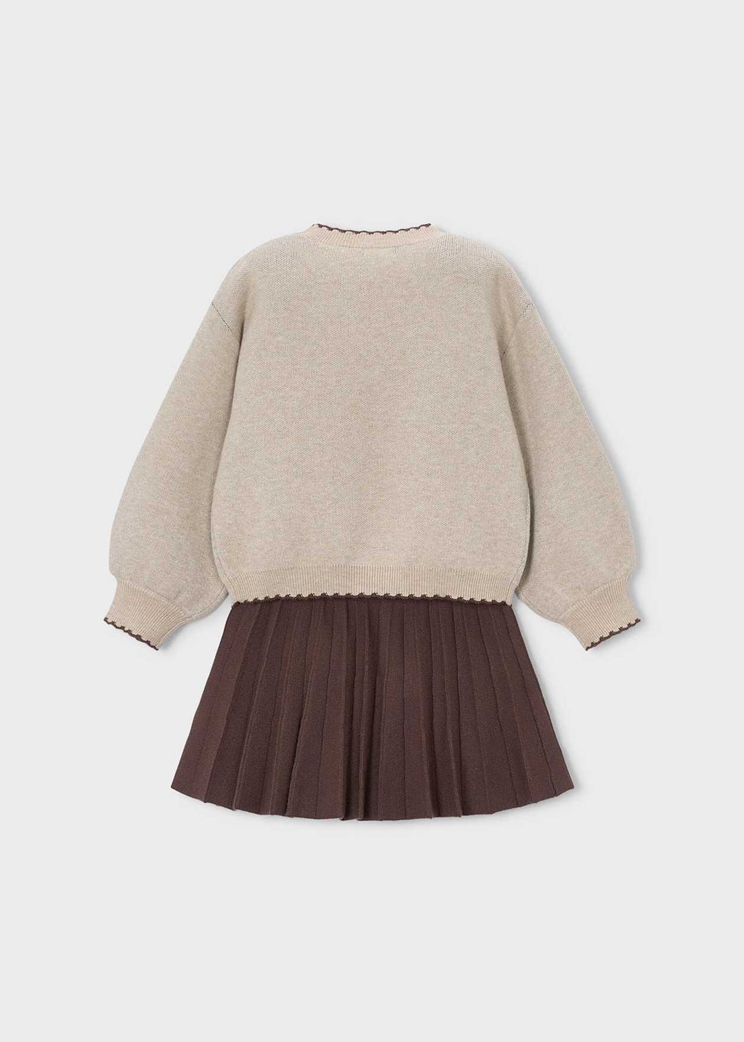 Girls Brown Pleated Skirt & Jumper Set - 4933