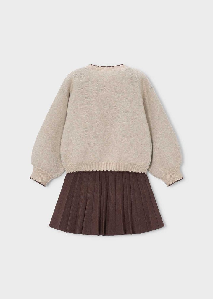 Girls Brown Pleated Skirt & Jumper Set - 4933