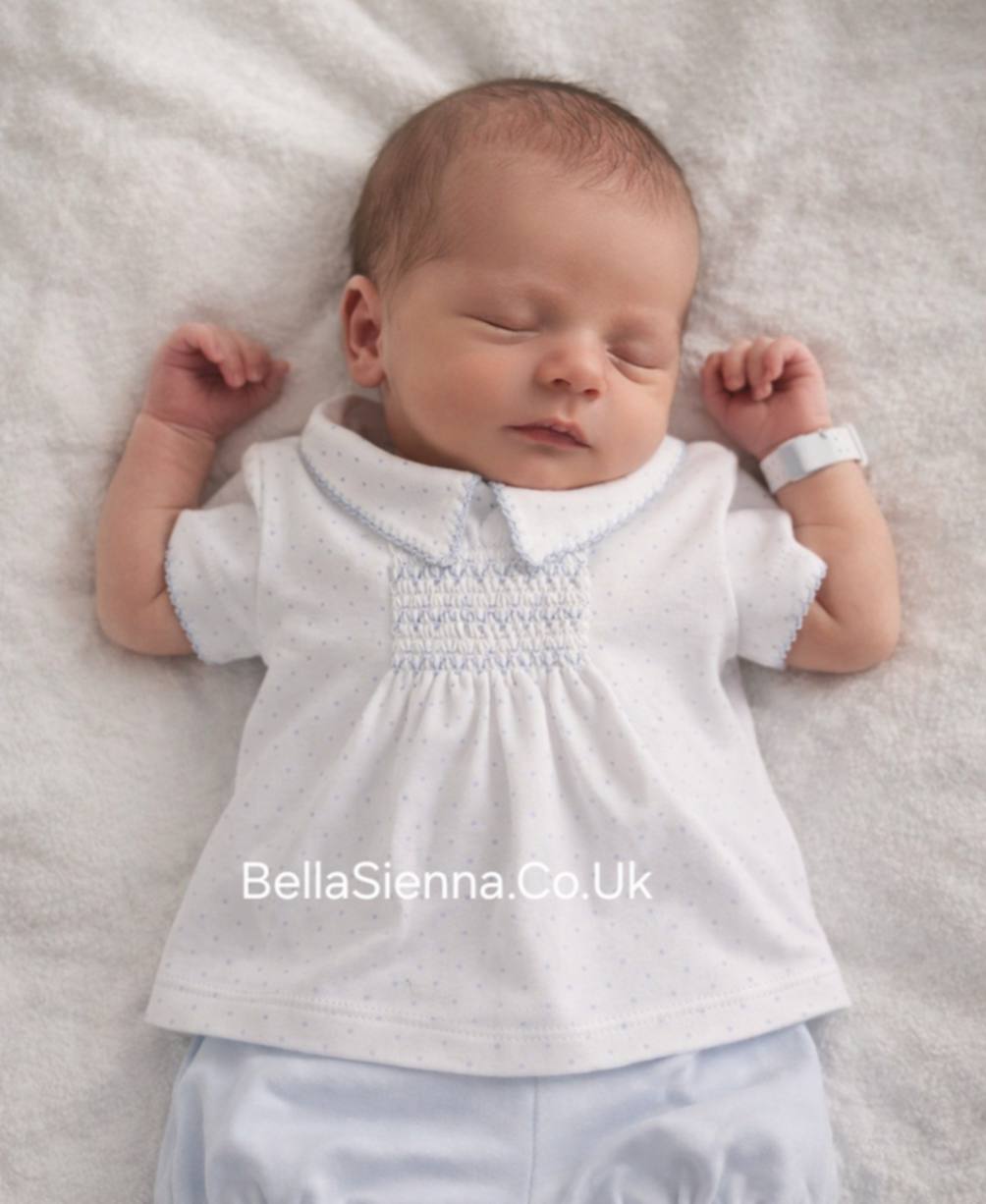 Deolinda "CONFETTI" Baby Boys Blue & White Smocked Two Piece Set - DBV26703