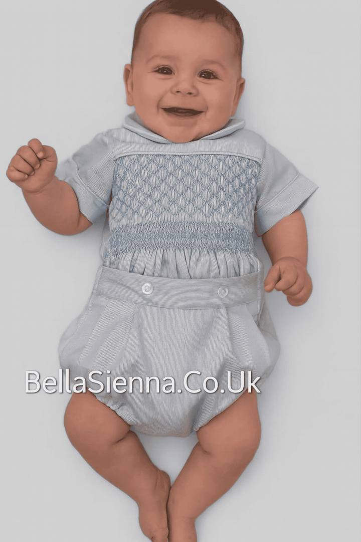 Luxury "Bella Sienna Exclusive" Baby Blue Smocked Boys Outfit