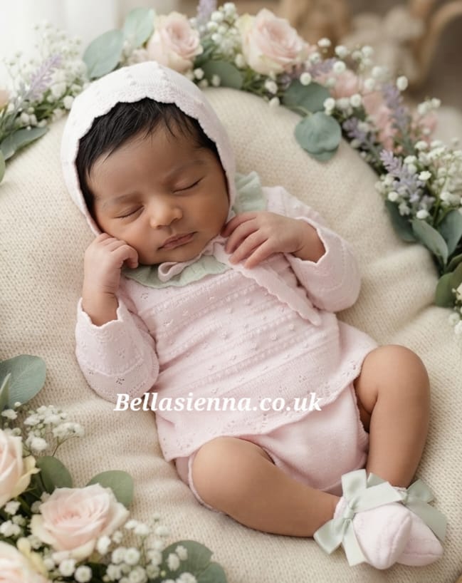 0236 - Baby Girls Pink Knitted Set With Lace - 03 - Rosa