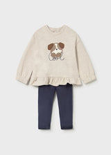 Mayoral Girls "Puppy Dog" Jumper & Super Soft Navy Velvet Leggings - 2738
