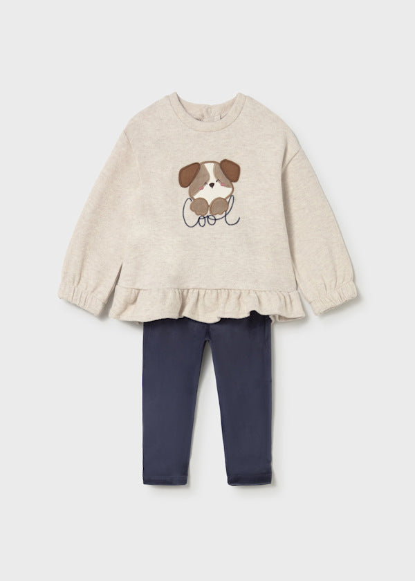 Mayoral Girls "Puppy Dog" Jumper & Super Soft Navy Velvet Leggings - 2738