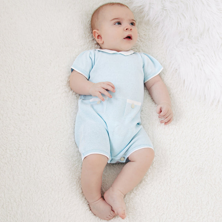 Emile et Rose Boys Baby Blue Knitted Romper - Logan