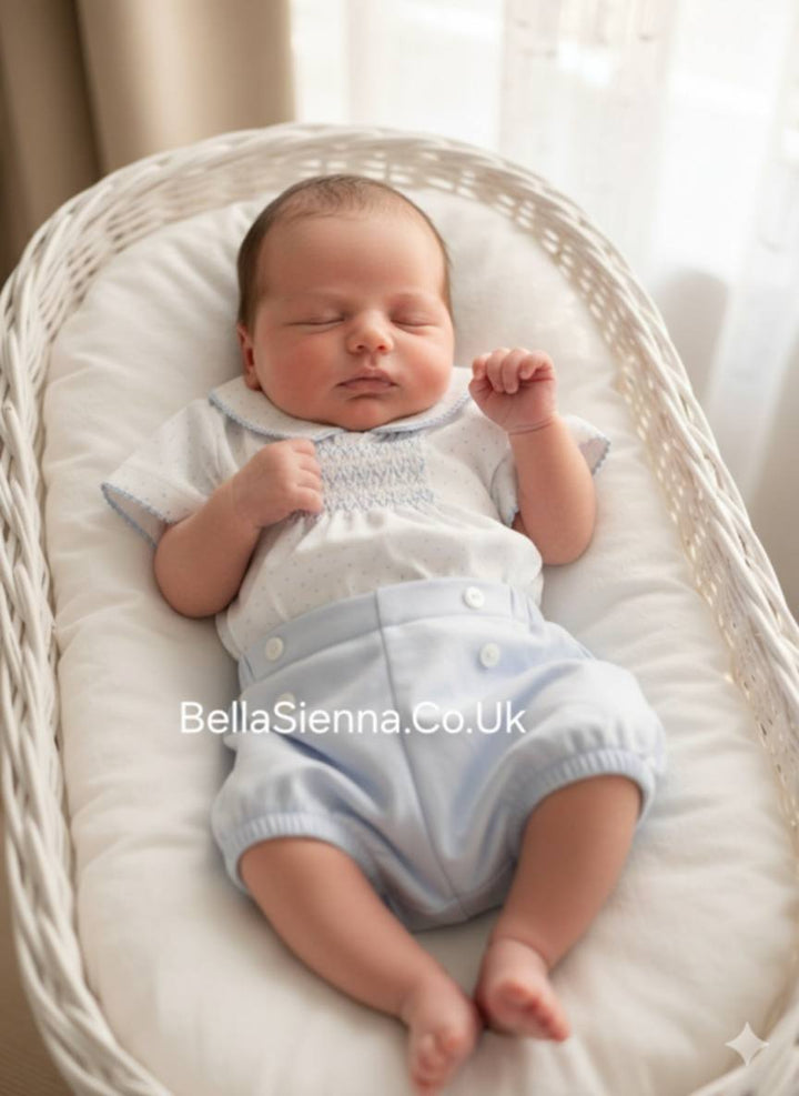 Deolinda "CONFETTI" Baby Boys Blue & White Smocked Two Piece Set - DBV26703