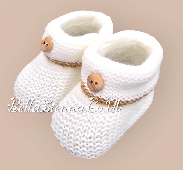 Bella Sienna Ivory & Beige Button Detail Knitted Booties - 111