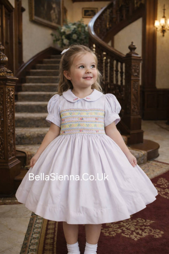 Bella Sienna EXCLUSIVE Lilac Dress With Front & Back Pastel Smocking