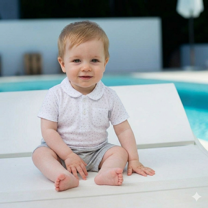 Tutto Piccolo Baby Boys White/Grey Romper 6287