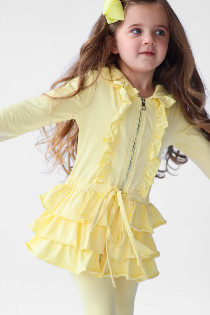 Harris Kids "Fern" Girls Frilly Ruffle Hem Tracksuit - Lemon