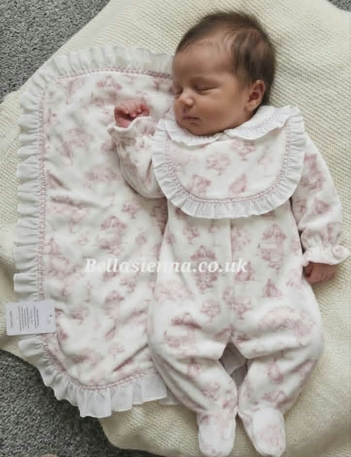 Deolinda Baby Girls "SIDNEY" All In One Velour Baby Grow With Matching Bib - DBI26109