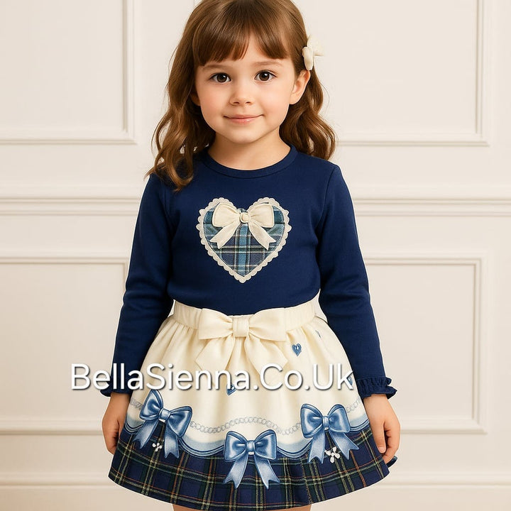 Navy Sparkle "Tartan Heart" Skirt & Top Set - YG-21
