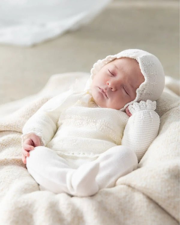Mac ilusion Baby Girls Three Piece Ivory Knitted Set With Ivory Lace - 9820 - Crudo