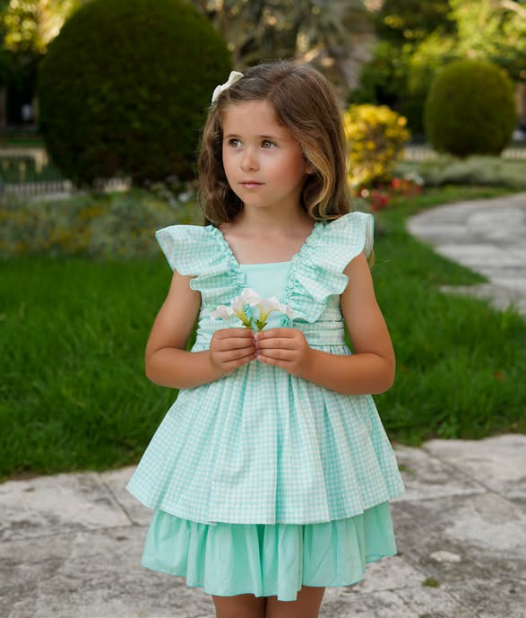 Dbb Collection Girls Mint Gingham Dress With Big Bow - 27618