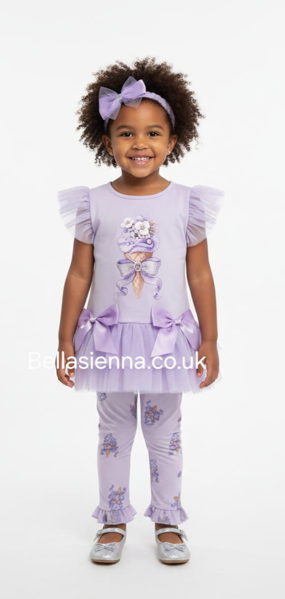 Diamond Stone Girls Lilac "Ice Cream" Leggings Set With Matching Headband YG-43