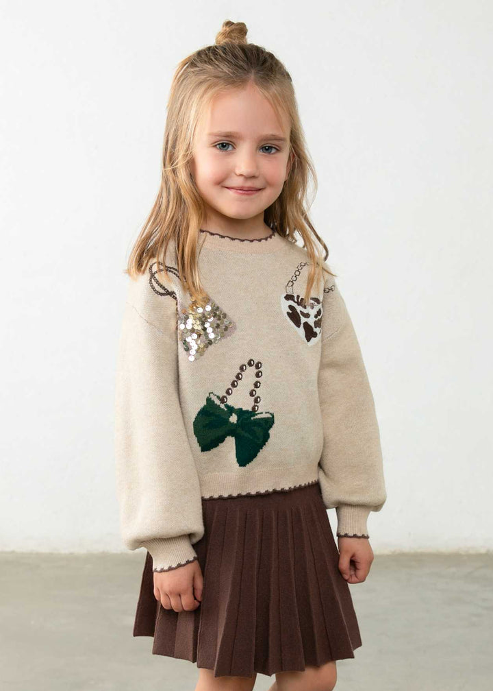 Girls Brown Pleated Skirt & Jumper Set - 4933