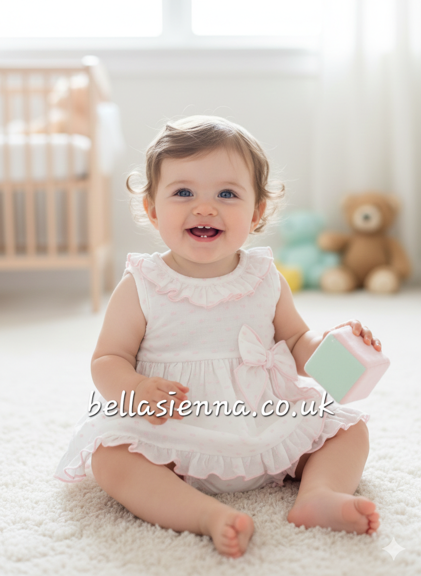 Calamaro Girls Swiss Dot Dress & Pants Set - 22108