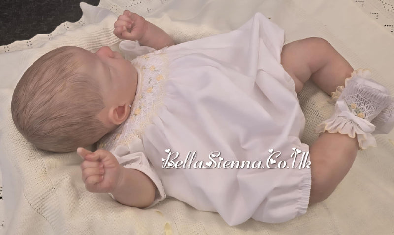 Sarah Louise White & Lemon "HERITAGE COLLECTION" Hand Smocked Bubble Romper - C6004