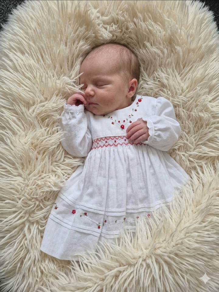 Sarah Louise Baby White And Red Smocked Dress 011273