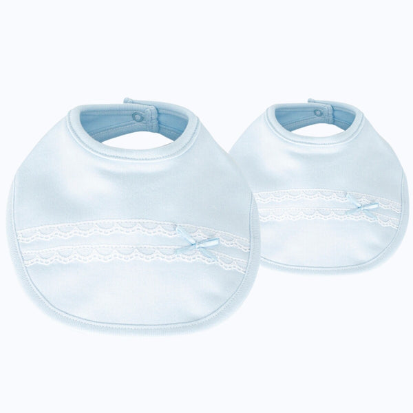 Calamaro Pack Of Two Blue & White Bibs With Bows - 74021