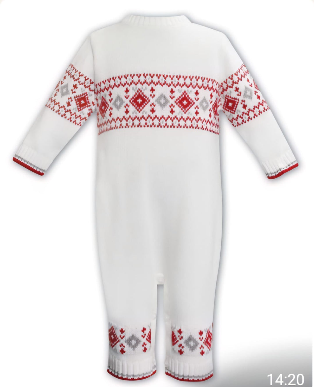 Sarah Louise Boys All In One Knitted Romper - Ivory/Red/Grey - 008220