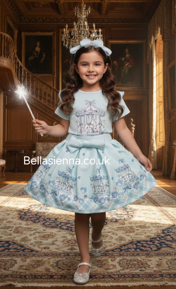 Diamond Stone Girls Mint Green "Carousel" Skirt Set With Matching Headband - YG-34