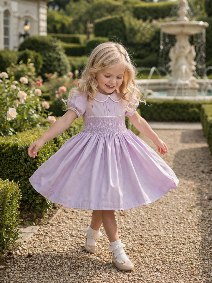 Pretty Originals Lilac & White Hand Smocked Dress - BD02289