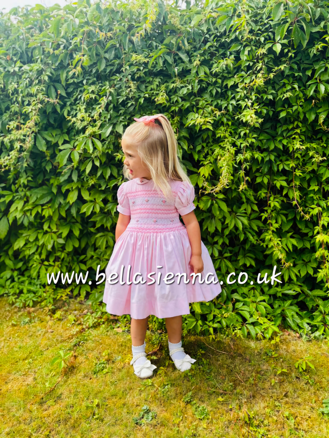 Luxury "Bella Sienna Exclusive" Pink Front & Back Smocked Dress With Built In Underskirt & Matching Hair Band Or Clip & Pants