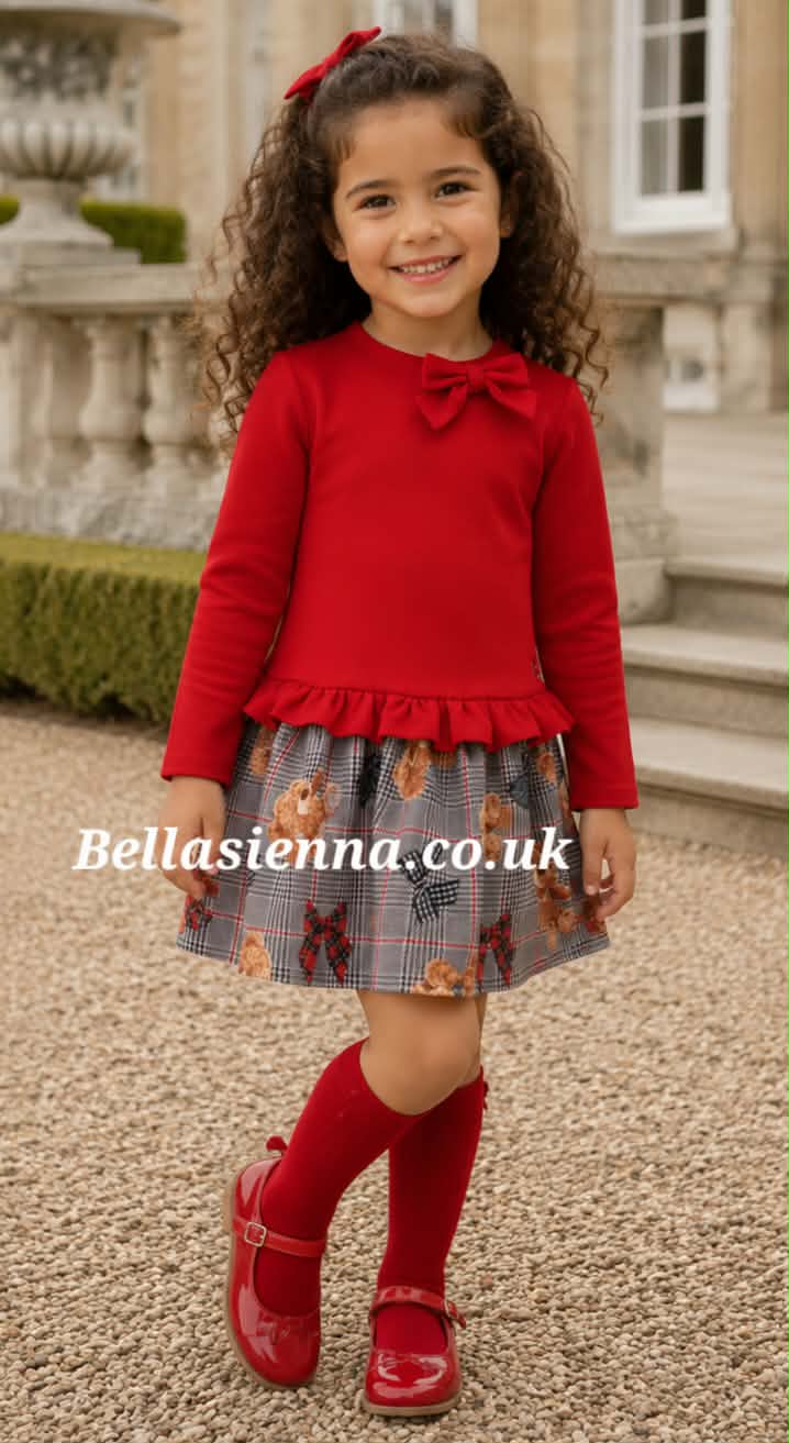PRE-ORDER - Miranda Girls Red "Teddy Bear" Dress - 0252-V