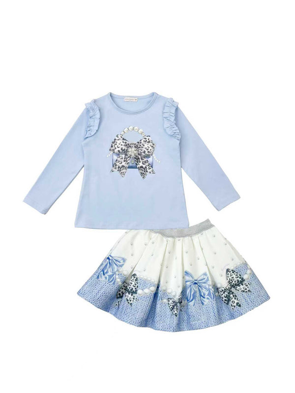 Giorgio Bambini Girls Blue "HANDBAG" Long Sleeved Top & Skirt Set - YG-13