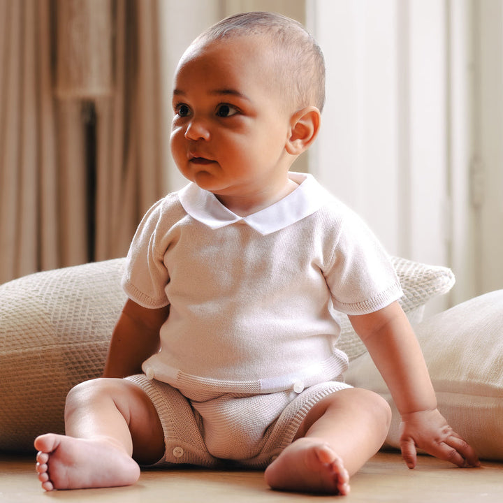 Emile et Rose Boys Beige Knitted Romper - Logan