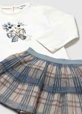 Mayoral Girls Three Piece Set - Skirt, Long Sleeved Top & Cardigan - 2922 - Blue bell